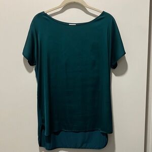 Teal satin mixed media blouse